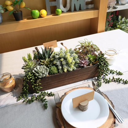 15" Artificial Succulents Arrangement Faux Succulents in Rectangular Black Wooden Planter Box Faux Potted Succulents Plant Garden for Gifts Home Table Centerpiece Mantel Greenery Décor