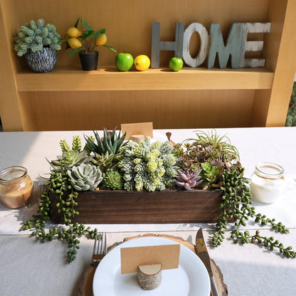 15" Artificial Succulents Arrangement Faux Succulents in Rectangular Black Wooden Planter Box Faux Potted Succulents Plant Garden for Gifts Home Table Centerpiece Mantel Greenery Décor