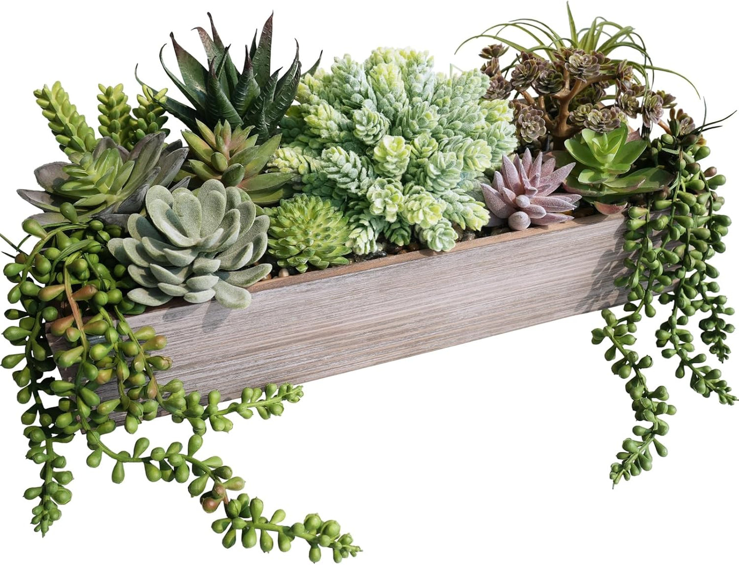 15" Artificial Succulents Arrangement Faux Succulents in Rectangular Black Wooden Planter Box Faux Potted Succulents Plant Garden for Gifts Home Table Centerpiece Mantel Greenery Décor