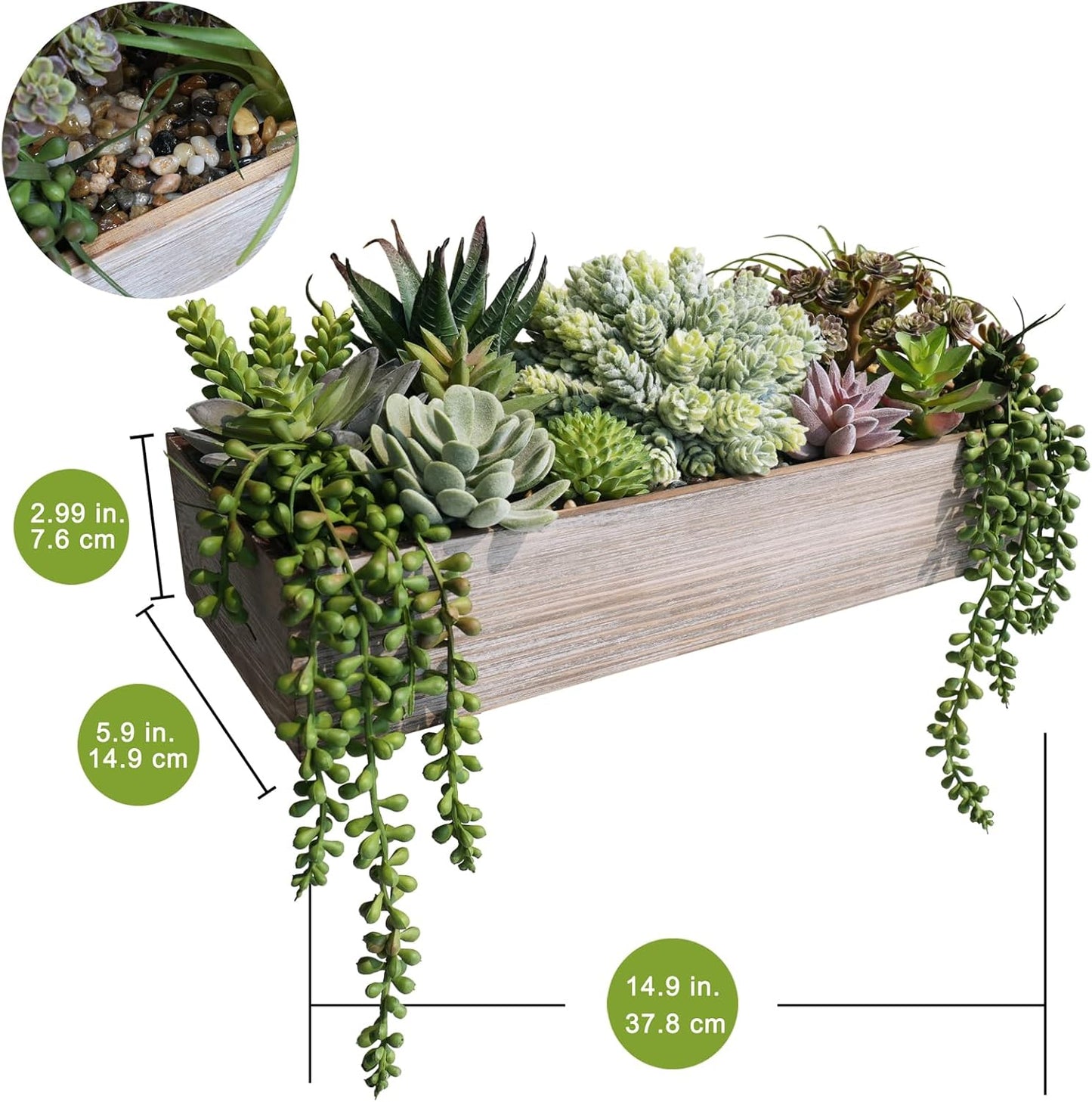 15" Artificial Succulents Arrangement Faux Succulents in Rectangular Black Wooden Planter Box Faux Potted Succulents Plant Garden for Gifts Home Table Centerpiece Mantel Greenery Décor