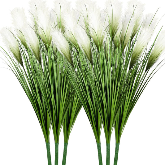 33" Artificial Plants 6 Pack Onion Tall Grass Greenery, Faux Fake Grass Shrubs Plant Flowers Wheat Grass for House Home Indoor Outdoor Office Room Gardening Indoor Décor-White