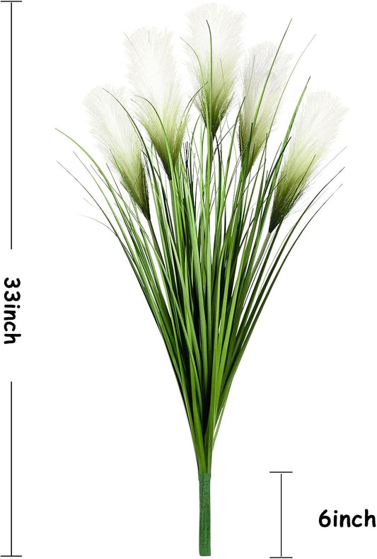 33" Artificial Plants 6 Pack Onion Tall Grass Greenery, Faux Fake Grass Shrubs Plant Flowers Wheat Grass for House Home Indoor Outdoor Office Room Gardening Indoor Décor-White