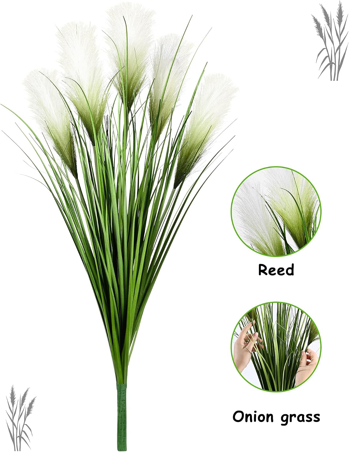 33" Artificial Plants 6 Pack Onion Tall Grass Greenery, Faux Fake Grass Shrubs Plant Flowers Wheat Grass for House Home Indoor Outdoor Office Room Gardening Indoor Décor-White