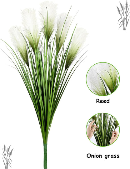 33" Artificial Plants 6 Pack Onion Tall Grass Greenery, Faux Fake Grass Shrubs Plant Flowers Wheat Grass for House Home Indoor Outdoor Office Room Gardening Indoor Décor-White