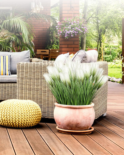 33" Artificial Plants 6 Pack Onion Tall Grass Greenery, Faux Fake Grass Shrubs Plant Flowers Wheat Grass for House Home Indoor Outdoor Office Room Gardening Indoor Décor-White