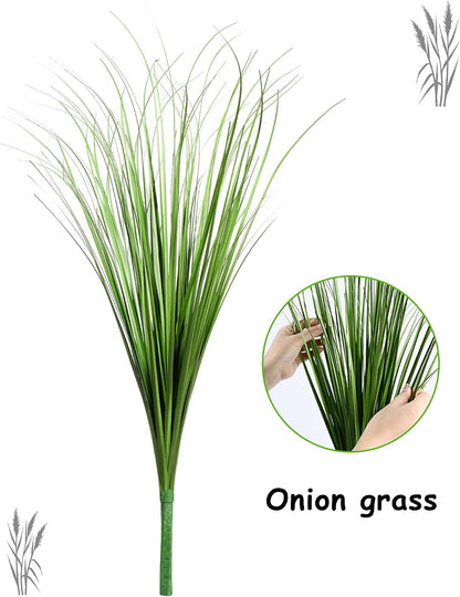 33" Artificial Plants 6 Pack Onion Tall Grass Greenery, Faux Fake Grass Shrubs Plant Flowers Wheat Grass for House Home Indoor Outdoor Office Room Gardening Indoor Décor-White