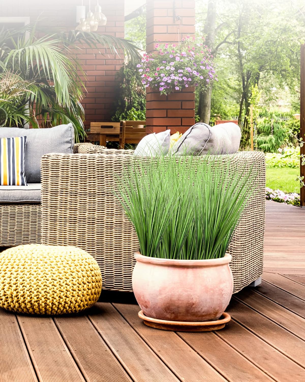 33" Artificial Plants 6 Pack Onion Tall Grass Greenery, Faux Fake Grass Shrubs Plant Flowers Wheat Grass for House Home Indoor Outdoor Office Room Gardening Indoor Décor-White