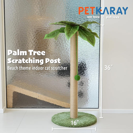 Cat Scratching Post, 36" Tall Palm Tree Cat Scratching Post, Sisal Cat Scratcher with Toy Ball for Indoor Kittens, Large Size