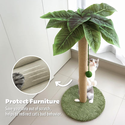 Cat Scratching Post, 36" Tall Palm Tree Cat Scratching Post, Sisal Cat Scratcher with Toy Ball for Indoor Kittens, Large Size