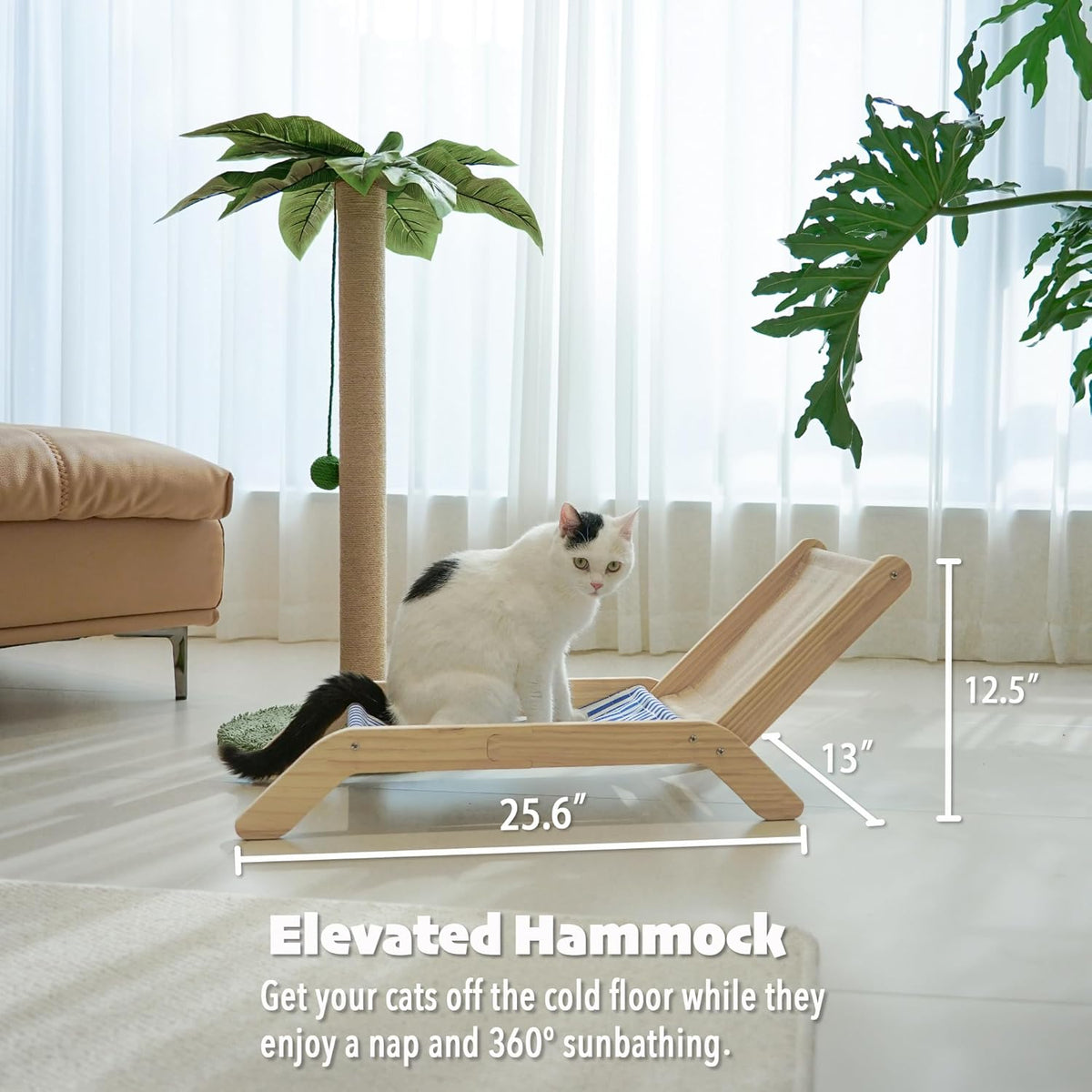 Cat Scratching Post, 36" Tall Palm Tree Cat Scratching Post, Sisal Cat Scratcher with Toy Ball for Indoor Kittens, Large Size