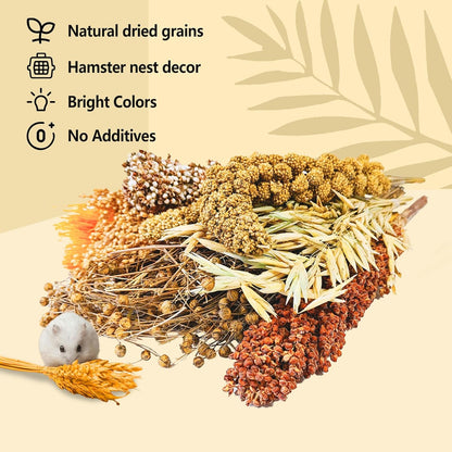 Natural Hamster Flower & Herb Habitat Deocr, Hamster Sprays Herbs Bedding Mate, Hamsters Cage Enrichment Decoration Accessories for Gerbil Dwarf Syrian Hamsters Mouse Guinea Pig Mice or Small Animals