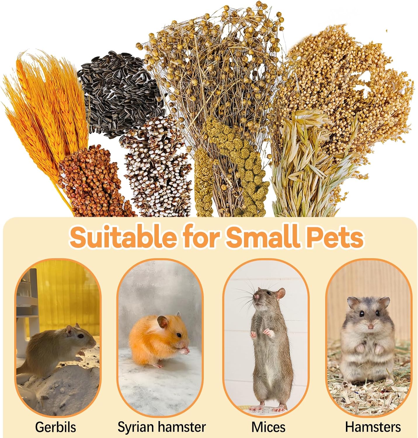 Natural Hamster Flower & Herb Habitat Deocr, Hamster Sprays Herbs Bedding Mate, Hamsters Cage Enrichment Decoration Accessories for Gerbil Dwarf Syrian Hamsters Mouse Guinea Pig Mice or Small Animals