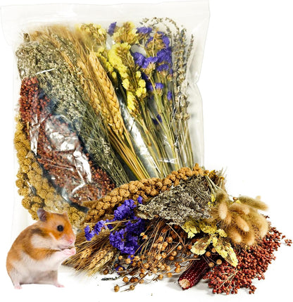 Natural Hamster Flower & Herb Habitat Deocr, Hamster Sprays Herbs Bedding Mate, Hamsters Cage Enrichment Decoration Accessories for Gerbil Dwarf Syrian Hamsters Mouse Guinea Pig Mice or Small Animals