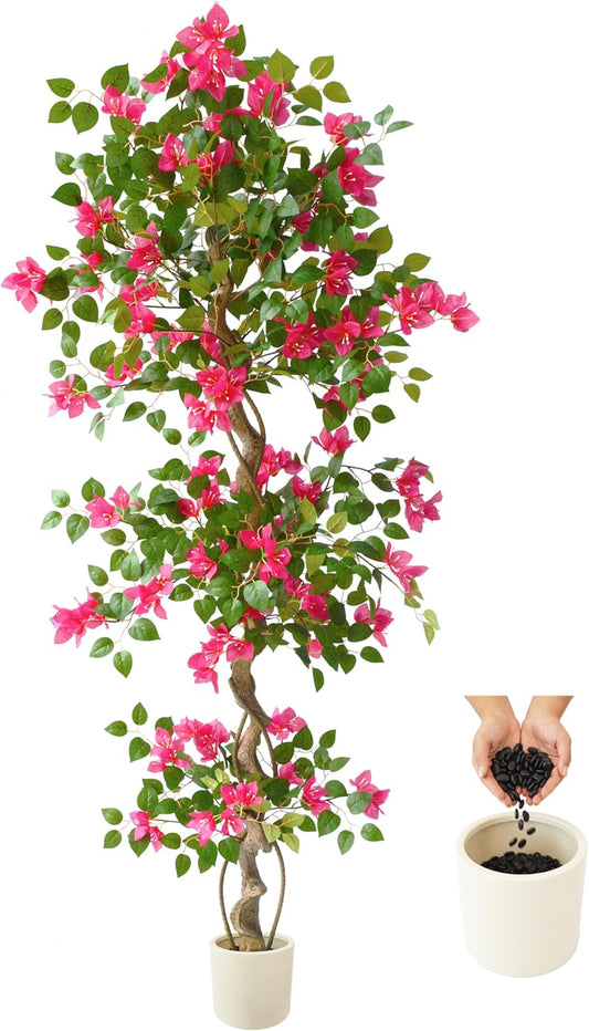 Artificial Bougainvillea Tree 6ft Fake Plant with White Planter