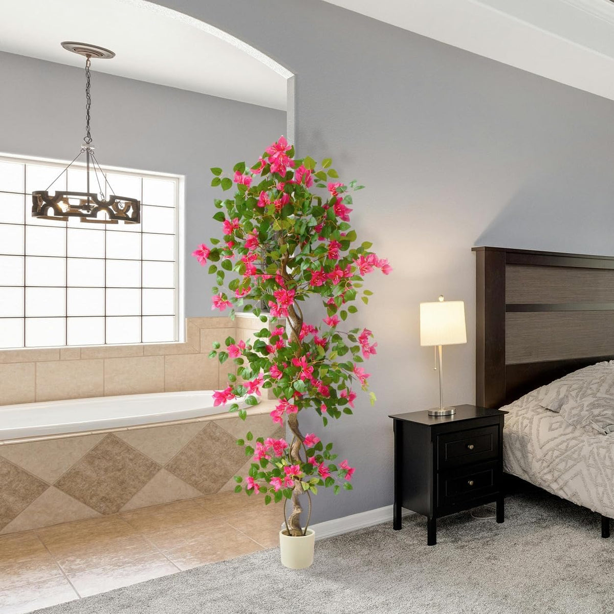 Artificial Bougainvillea Tree 6ft Fake Plant with White Planter