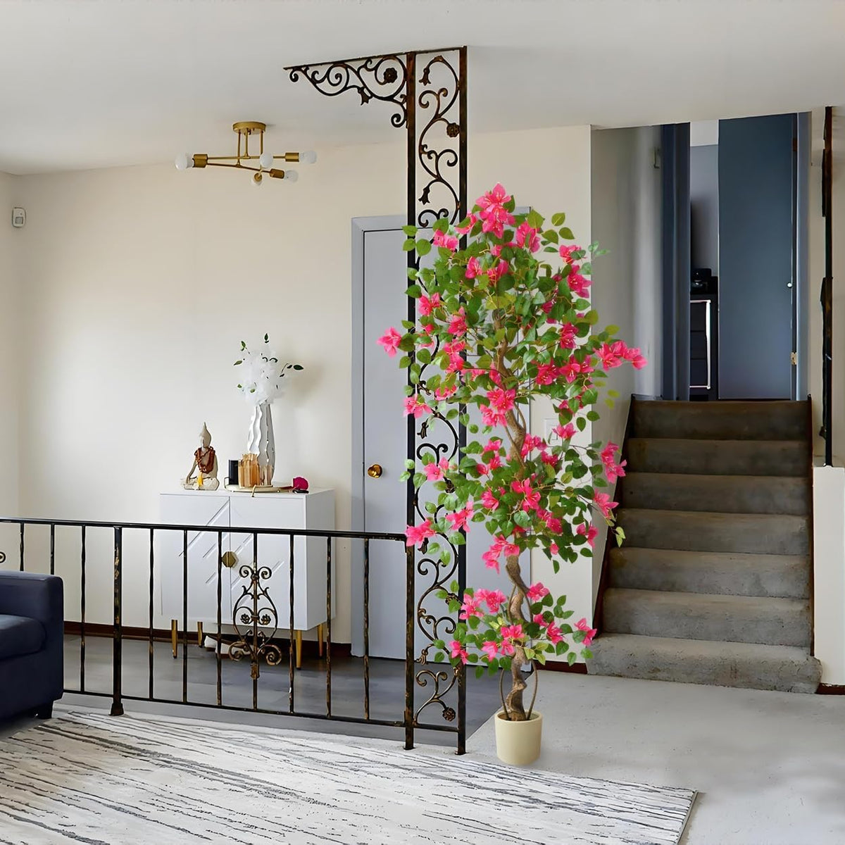 Artificial Bougainvillea Tree 6ft Fake Plant with White Planter