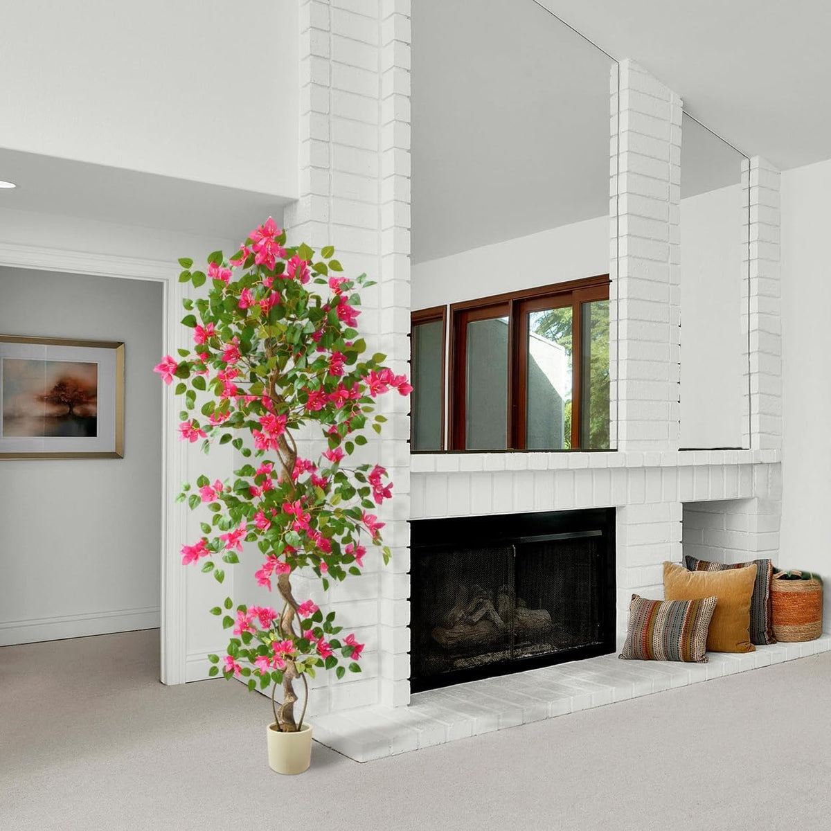 Artificial Bougainvillea Tree 6ft Fake Plant with White Planter