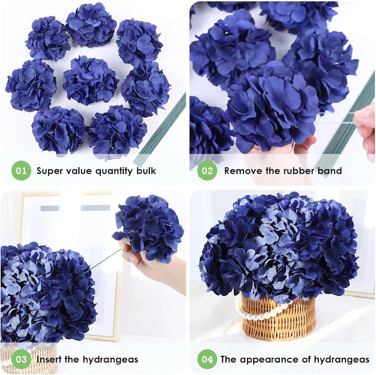 35Pcs Royal Blue Hydrangea Artificial Flowers with Stems,Realistic Silk Hydrangeas Fake Flowers for Wedding Centerpieces Bouquets DIY Floral Decor Baby Shower,Arch,Home,Party Decoration