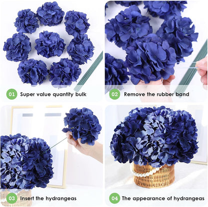 35Pcs Royal Blue Hydrangea Artificial Flowers with Stems,Realistic Silk Hydrangeas Fake Flowers for Wedding Centerpieces Bouquets DIY Floral Decor Baby Shower,Arch,Home,Party Decoration