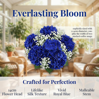 35Pcs Royal Blue Hydrangea Artificial Flowers with Stems,Realistic Silk Hydrangeas Fake Flowers for Wedding Centerpieces Bouquets DIY Floral Decor Baby Shower,Arch,Home,Party Decoration