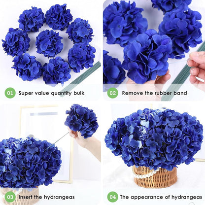 35Pcs Royal Blue Hydrangea Artificial Flowers with Stems,Realistic Silk Hydrangeas Fake Flowers for Wedding Centerpieces Bouquets DIY Floral Decor Baby Shower,Arch,Home,Party Decoration