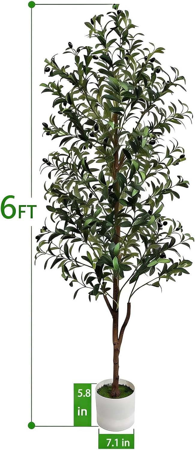Olive Tree Olive Trees Artificial Indoor 6FT Faux Olive Tree with Pot,Artificial Olive Trees Plant with Realistic Trunk, Branches, Leaves and Fruits,Fake Tree Plant for Home Office Decor