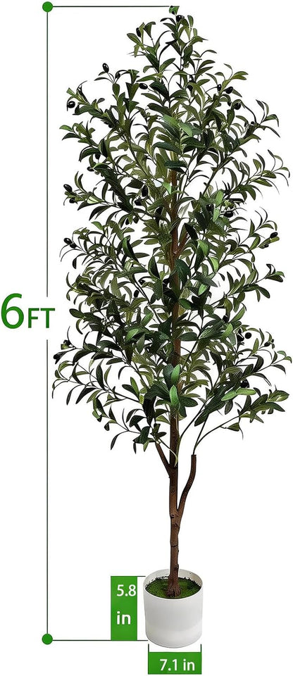 Olive Tree Olive Trees Artificial Indoor 6FT Faux Olive Tree with Pot,Artificial Olive Trees Plant with Realistic Trunk, Branches, Leaves and Fruits,Fake Tree Plant for Home Office Decor