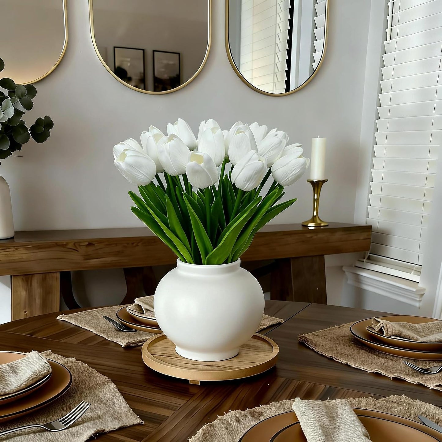 20pcs White Tulips Artificial Flowers 13 Inch PU Fake Flowers Fake Tulips | Beautiful and very much life-like