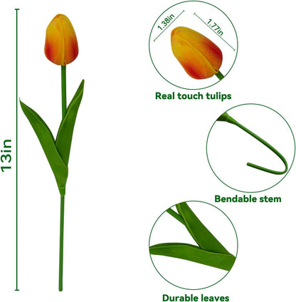 20pcs White Tulips Artificial Flowers 13 Inch PU Fake Flowers Fake Tulips | Beautiful and very much life-like