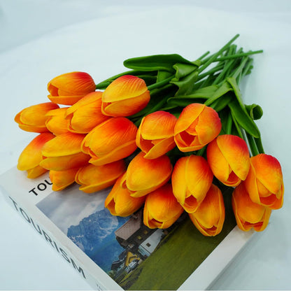 20pcs White Tulips Artificial Flowers 13 Inch PU Fake Flowers Fake Tulips | Beautiful and very much life-like