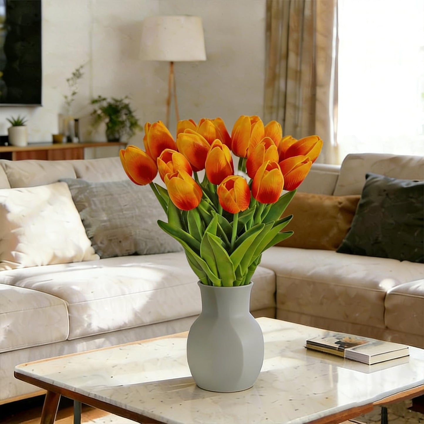 20pcs White Tulips Artificial Flowers 13 Inch PU Fake Flowers Fake Tulips | Beautiful and very much life-like