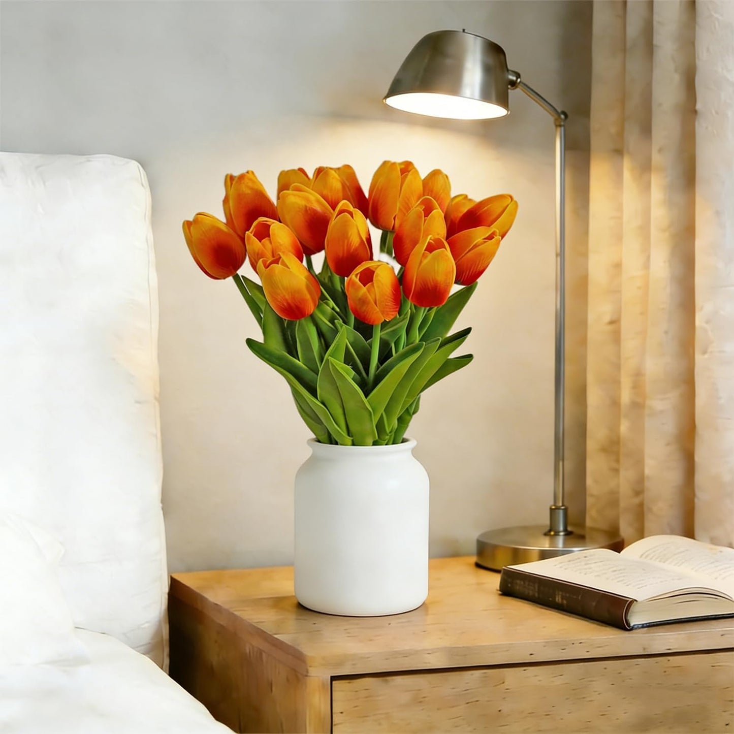 20pcs White Tulips Artificial Flowers 13 Inch PU Fake Flowers Fake Tulips | Beautiful and very much life-like