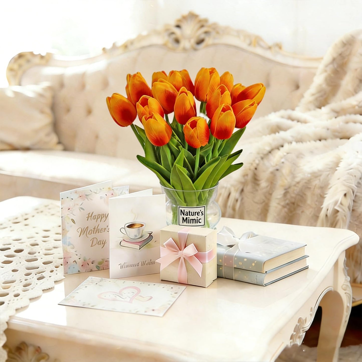 20pcs White Tulips Artificial Flowers 13 Inch PU Fake Flowers Fake Tulips | Beautiful and very much life-like