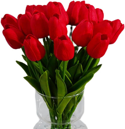 20pcs White Tulips Artificial Flowers 13 Inch PU Fake Flowers Fake Tulips | Beautiful and very much life-like