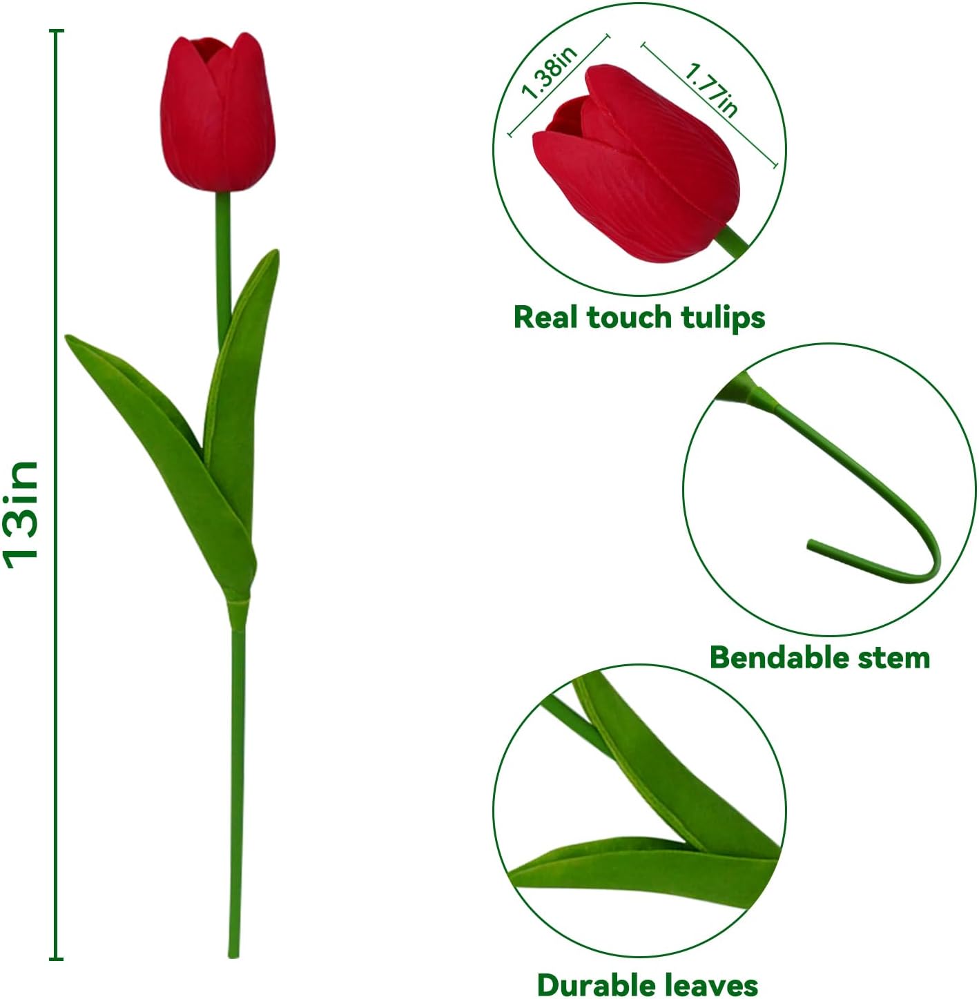 20pcs White Tulips Artificial Flowers 13 Inch PU Fake Flowers Fake Tulips | Beautiful and very much life-like