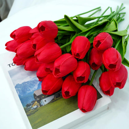 20pcs White Tulips Artificial Flowers 13 Inch PU Fake Flowers Fake Tulips | Beautiful and very much life-like