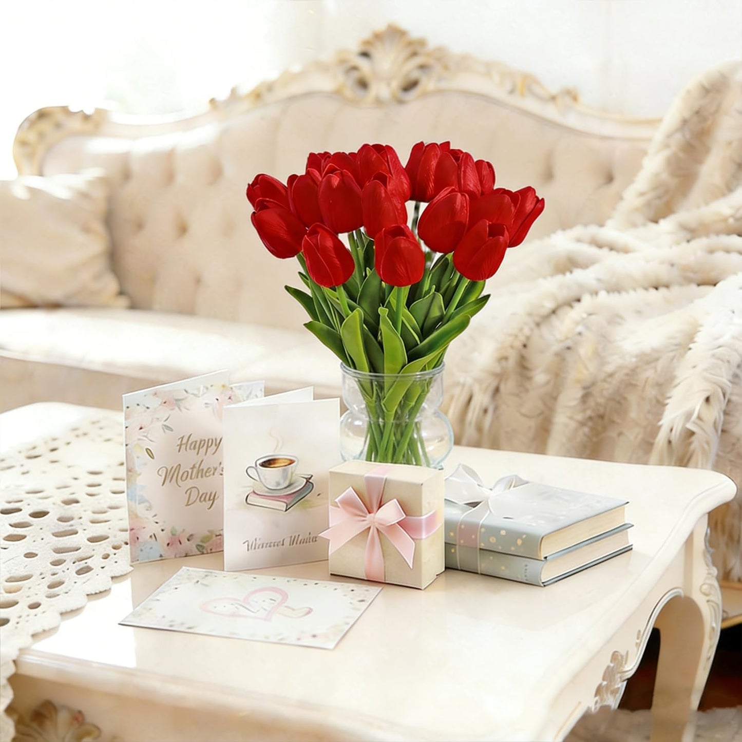 20pcs White Tulips Artificial Flowers 13 Inch PU Fake Flowers Fake Tulips | Beautiful and very much life-like