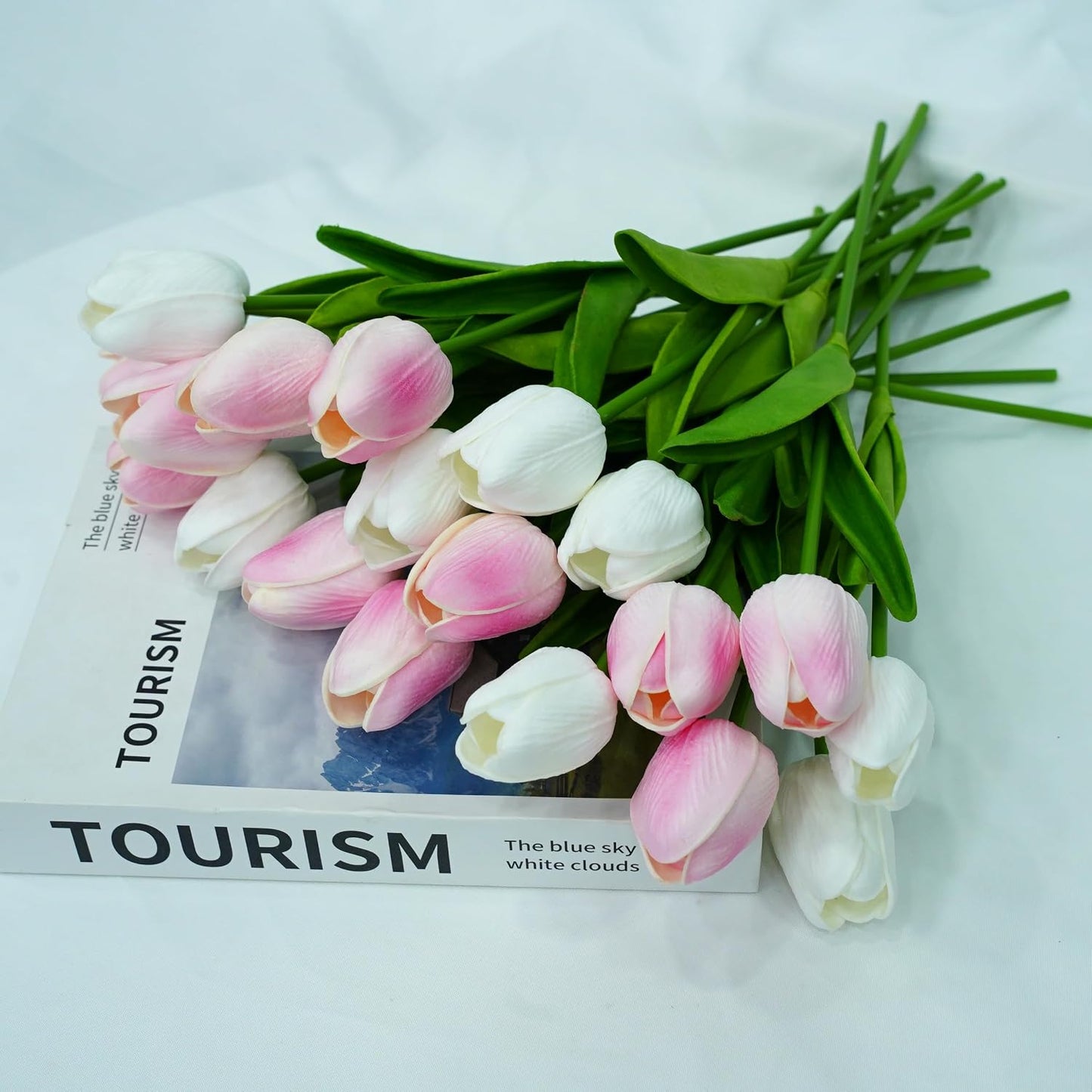 20pcs White Tulips Artificial Flowers 13 Inch PU Fake Flowers Fake Tulips | Beautiful and very much life-like
