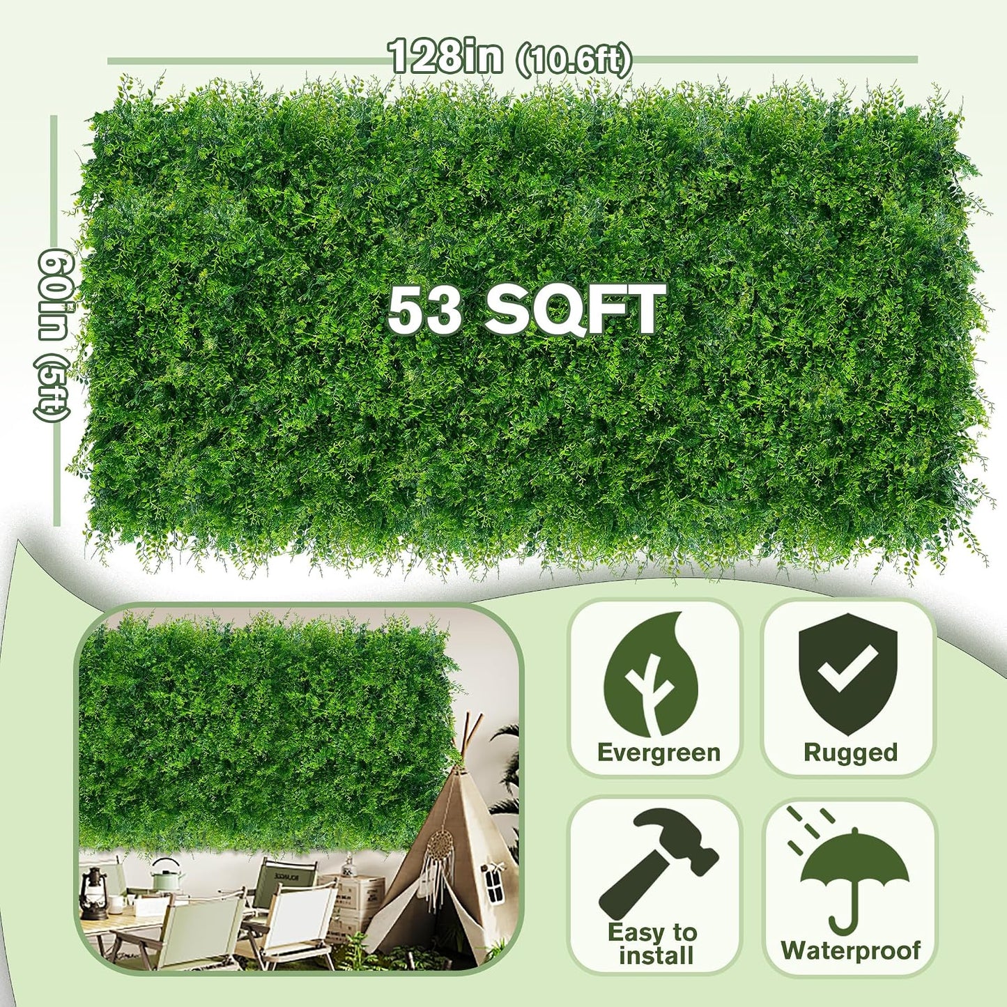 60"x128" (53.5 Sqft), Artificial Ivy Vine Privacy Fence Screen Roll | UV Resistant Green Leaves Faux, Garden Indoor Outdoor Home Decor, Artificial Hedge Vine Backdrop Fence Covering Privacy