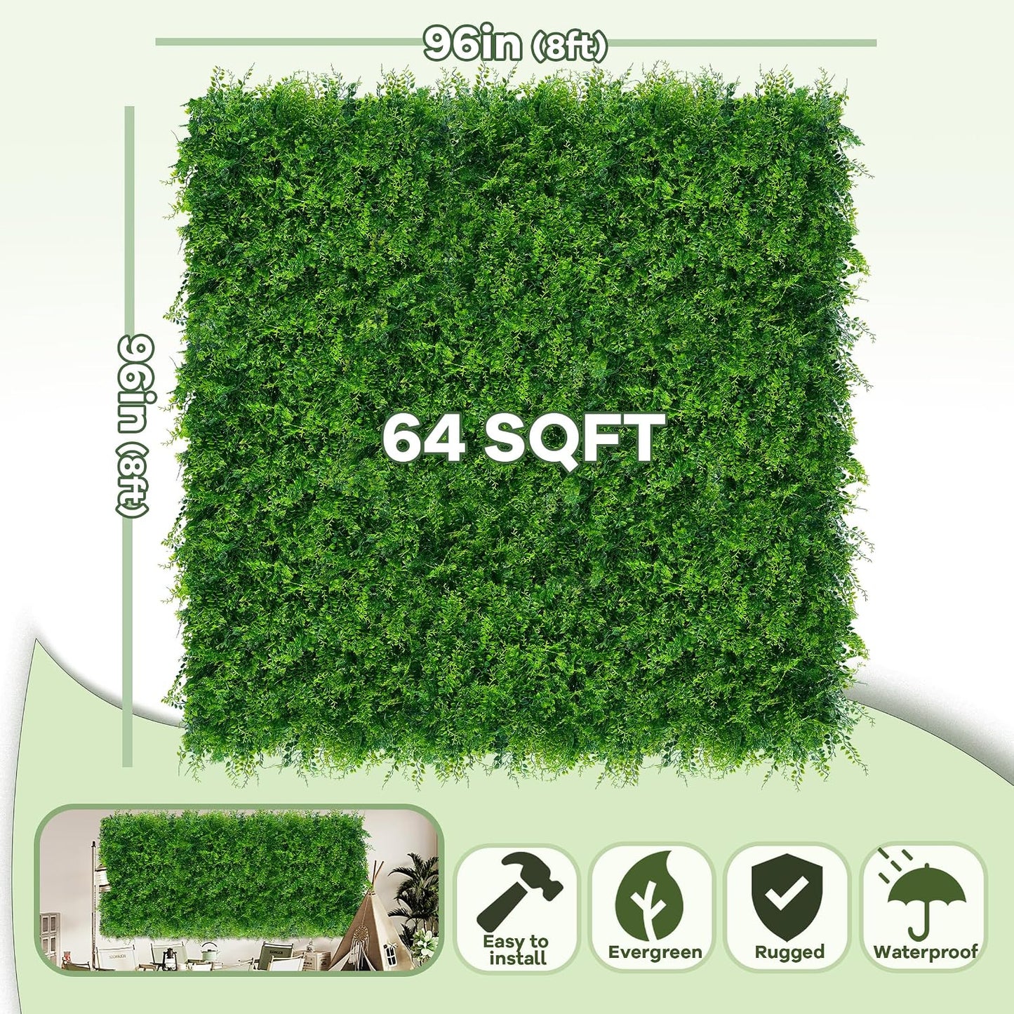 60"x128" (53.5 Sqft), Artificial Ivy Vine Privacy Fence Screen Roll | UV Resistant Green Leaves Faux, Garden Indoor Outdoor Home Decor, Artificial Hedge Vine Backdrop Fence Covering Privacy