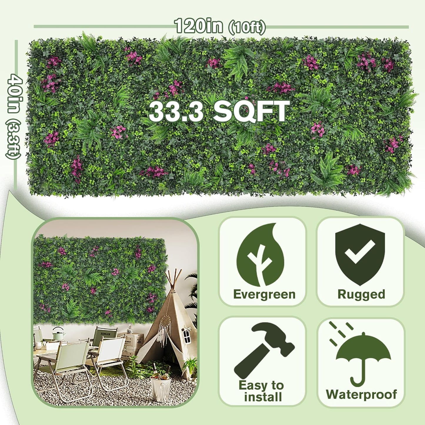 60"x128" (53.5 Sqft), Artificial Ivy Vine Privacy Fence Screen Roll | UV Resistant Green Leaves Faux, Garden Indoor Outdoor Home Decor, Artificial Hedge Vine Backdrop Fence Covering Privacy