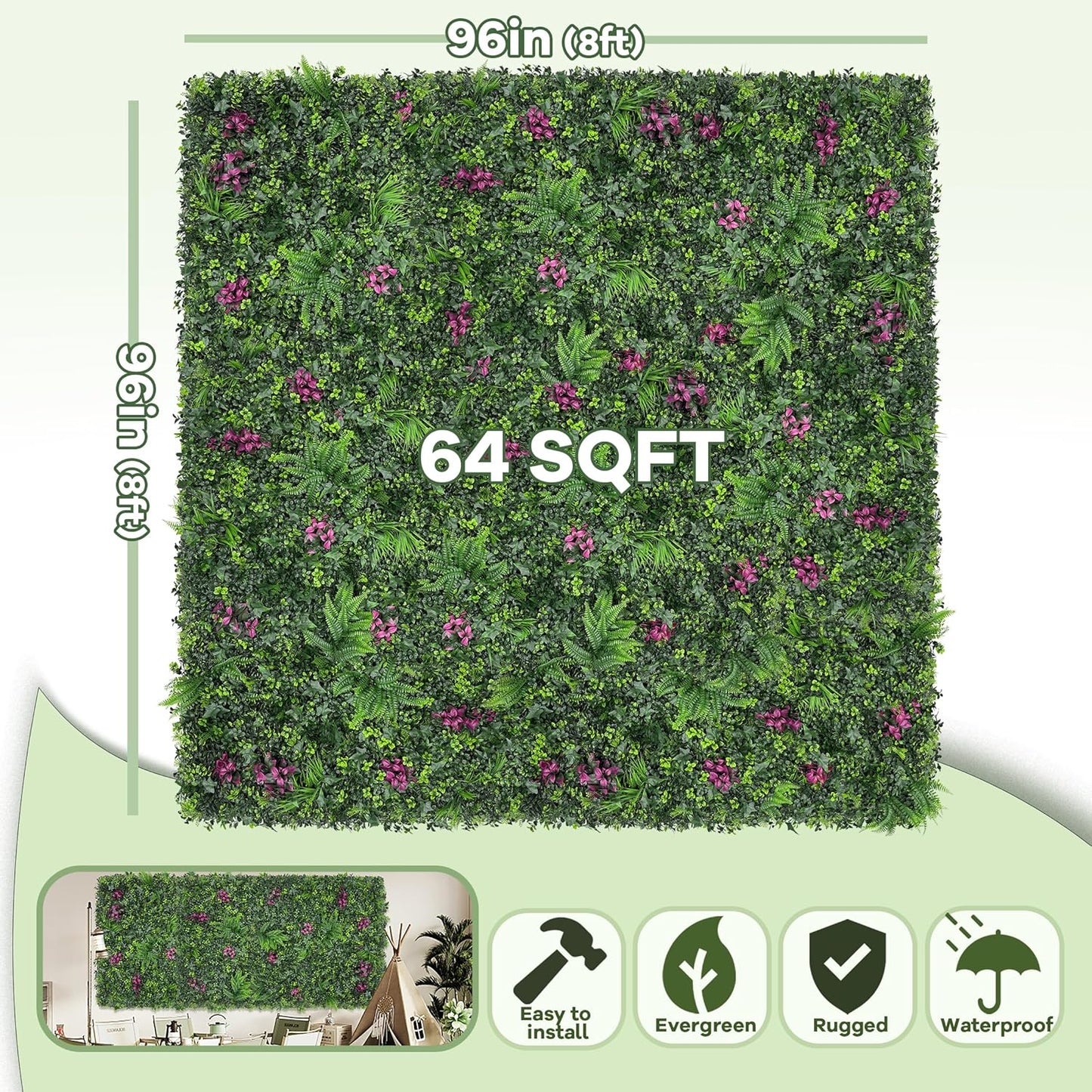 60"x128" (53.5 Sqft), Artificial Ivy Vine Privacy Fence Screen Roll | UV Resistant Green Leaves Faux, Garden Indoor Outdoor Home Decor, Artificial Hedge Vine Backdrop Fence Covering Privacy