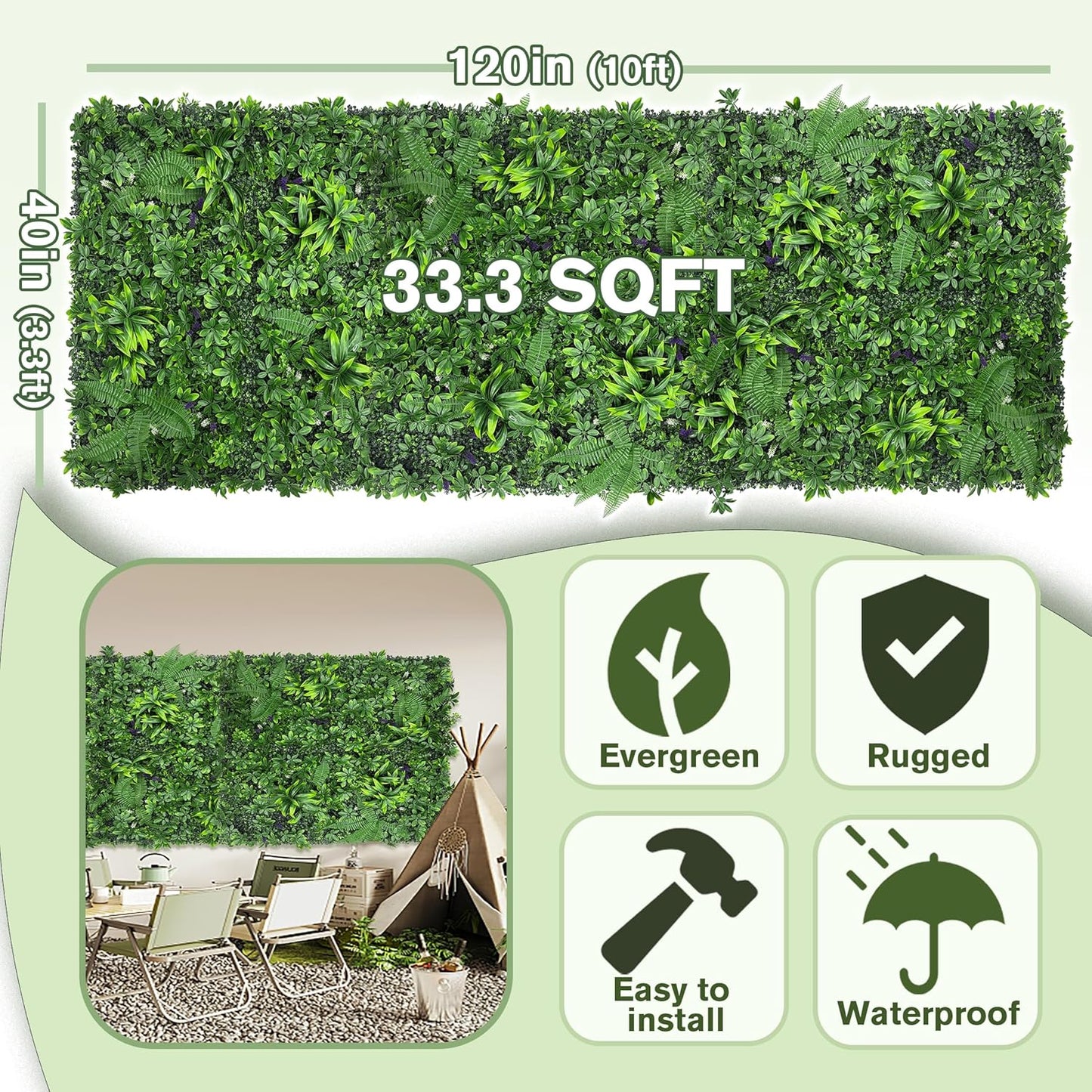 60"x128" (53.5 Sqft), Artificial Ivy Vine Privacy Fence Screen Roll | UV Resistant Green Leaves Faux, Garden Indoor Outdoor Home Decor, Artificial Hedge Vine Backdrop Fence Covering Privacy