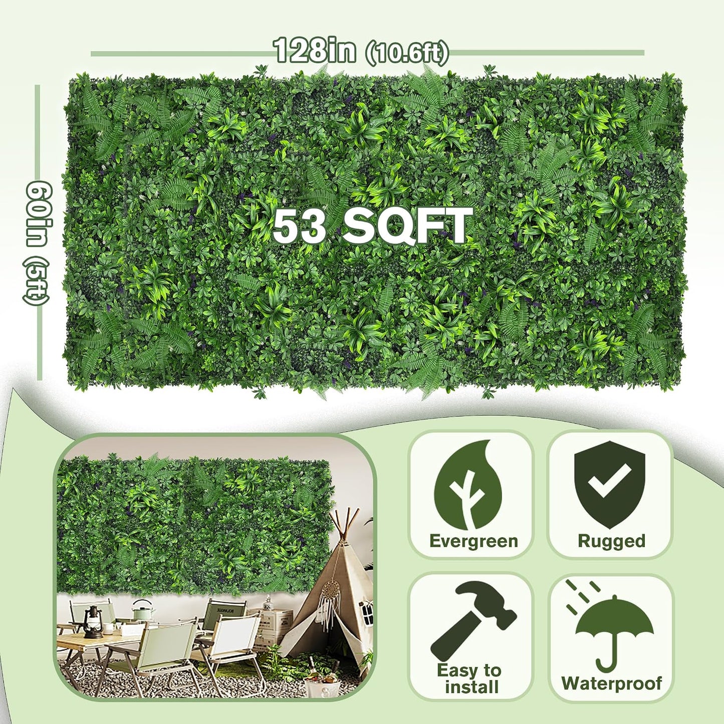 60"x128" (53.5 Sqft), Artificial Ivy Vine Privacy Fence Screen Roll | UV Resistant Green Leaves Faux, Garden Indoor Outdoor Home Decor, Artificial Hedge Vine Backdrop Fence Covering Privacy