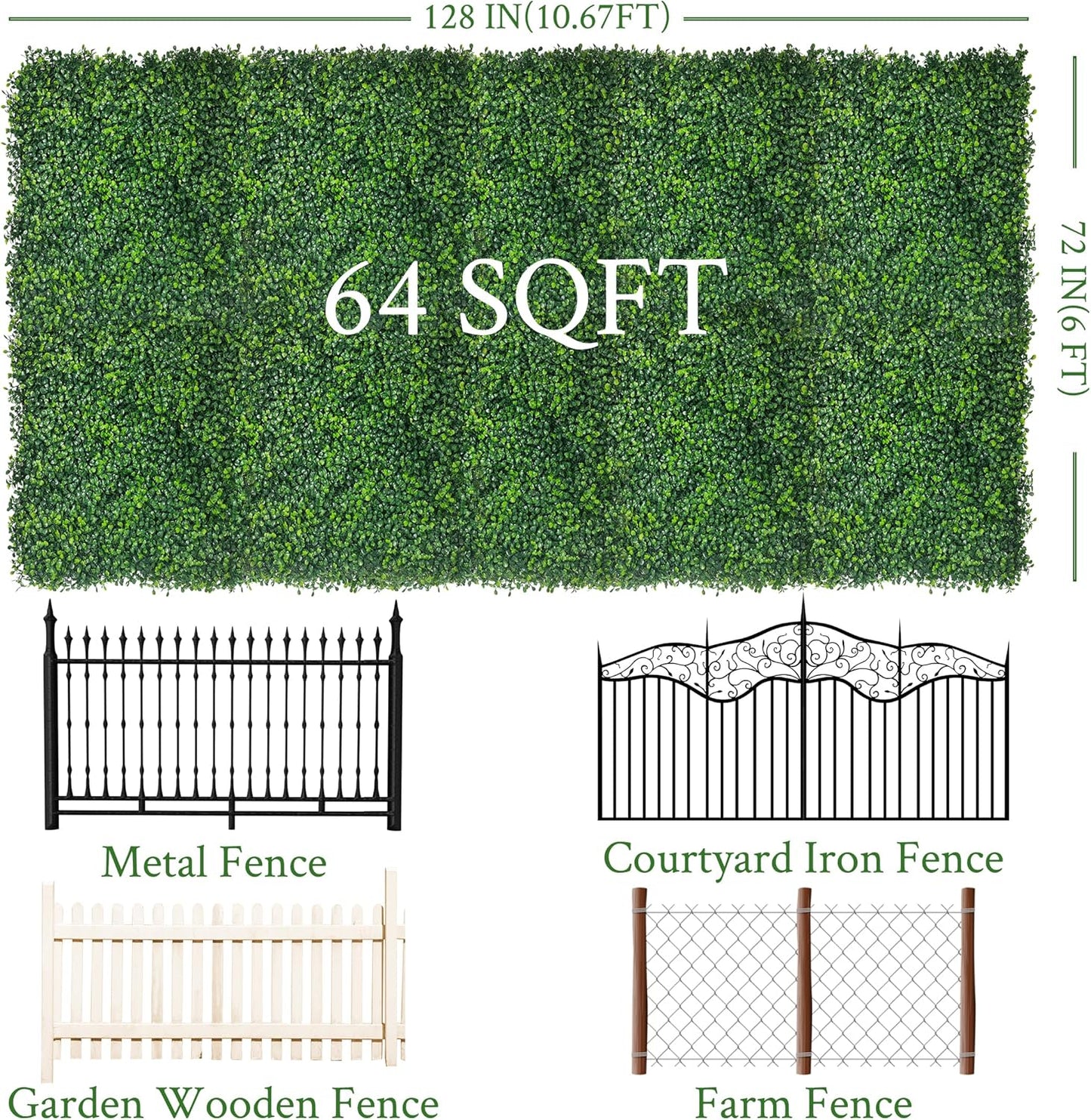 60"x128" (53.5 Sqft), Artificial Ivy Vine Privacy Fence Screen Roll | UV Resistant Green Leaves Faux, Garden Indoor Outdoor Home Decor, Artificial Hedge Vine Backdrop Fence Covering Privacy