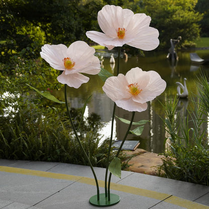 Large Paper Artificial Flowers, for Decoration,Huge Handcrafted Poppy Fake Flowers with Stand for Home Decor Bridal Shower Party Outdoors Yard Event Backdrop Decor (Champagne)