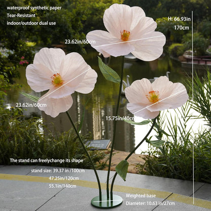 Large Paper Artificial Flowers, for Decoration,Huge Handcrafted Poppy Fake Flowers with Stand for Home Decor Bridal Shower Party Outdoors Yard Event Backdrop Decor (Champagne)