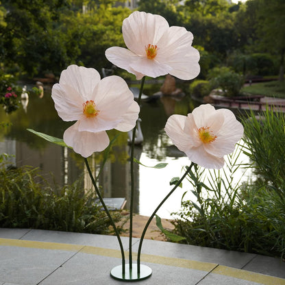 Large Paper Artificial Flowers, for Decoration,Huge Handcrafted Poppy Fake Flowers with Stand for Home Decor Bridal Shower Party Outdoors Yard Event Backdrop Decor (Champagne)