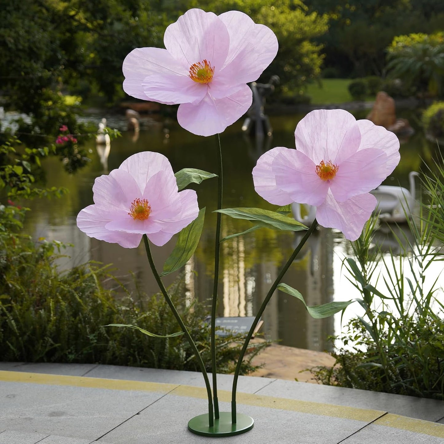 Large Paper Artificial Flowers, for Decoration,Huge Handcrafted Poppy Fake Flowers with Stand for Home Decor Bridal Shower Party Outdoors Yard Event Backdrop Decor (Champagne)