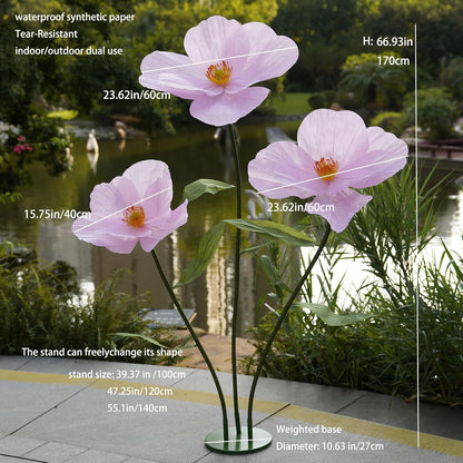 Large Paper Artificial Flowers, for Decoration,Huge Handcrafted Poppy Fake Flowers with Stand for Home Decor Bridal Shower Party Outdoors Yard Event Backdrop Decor (Champagne)